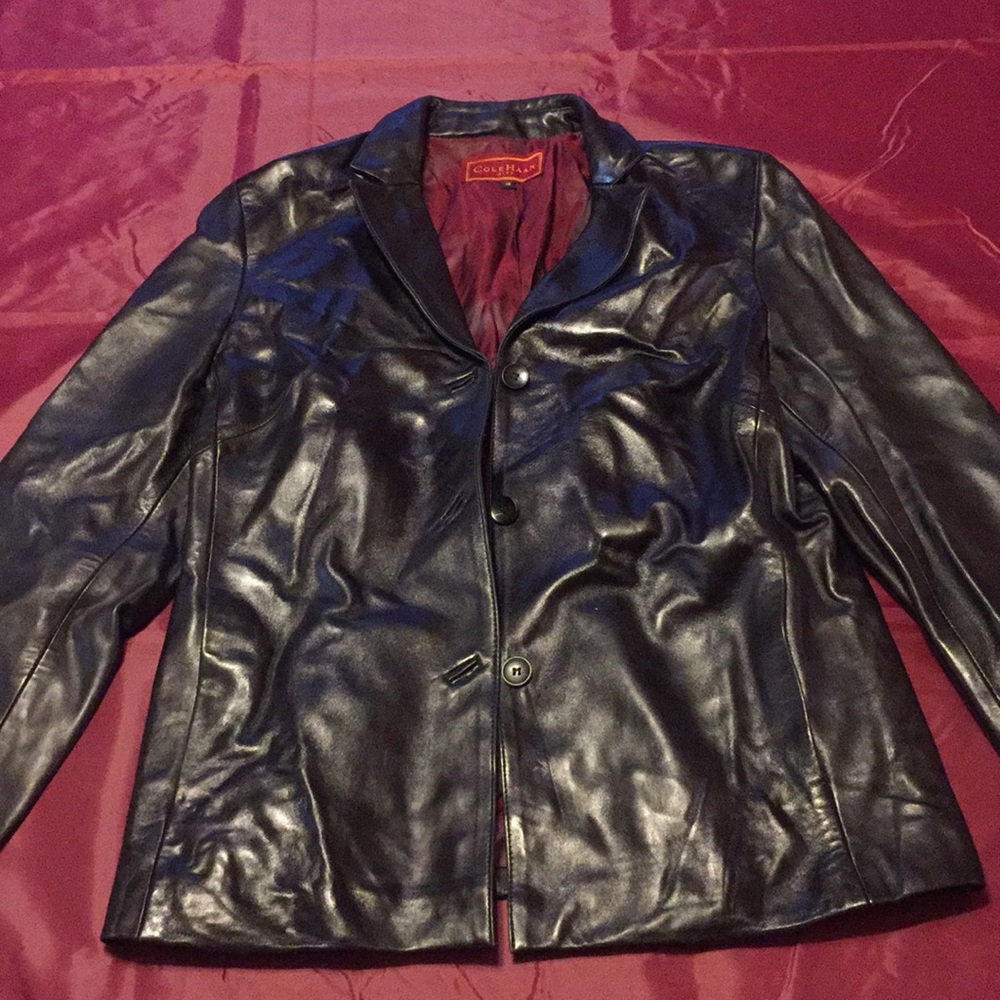 Barely worn black leather Cole Haan jacket